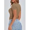 imagePRETTYGARDEN Womens 2025 Spring Summer Short Sleeve Tops Ribbed Henley Button Slim Fit Basic Casual T Shirts Blouse ClothingLight Khaki
