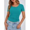 imagePRETTYGARDEN Womens 2025 Spring Summer Short Sleeve Tops Ribbed Henley Button Slim Fit Basic Casual T Shirts Blouse ClothingMalachite Green