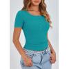 imagePRETTYGARDEN Womens 2025 Spring Summer Short Sleeve Tops Ribbed Henley Button Slim Fit Basic Casual T Shirts Blouse ClothingMalachite Green
