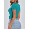 imagePRETTYGARDEN Womens 2025 Spring Summer Short Sleeve Tops Ribbed Henley Button Slim Fit Basic Casual T Shirts Blouse ClothingMalachite Green