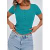 imagePRETTYGARDEN Womens 2025 Spring Summer Short Sleeve Tops Ribbed Henley Button Slim Fit Basic Casual T Shirts Blouse ClothingMalachite Green