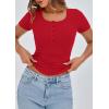 imagePRETTYGARDEN Womens 2025 Spring Summer Short Sleeve Tops Ribbed Henley Button Slim Fit Basic Casual T Shirts Blouse ClothingRed
