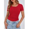 imagePRETTYGARDEN Womens 2025 Spring Summer Short Sleeve Tops Ribbed Henley Button Slim Fit Basic Casual T Shirts Blouse ClothingRed