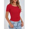 imagePRETTYGARDEN Womens 2025 Spring Summer Short Sleeve Tops Ribbed Henley Button Slim Fit Basic Casual T Shirts Blouse ClothingRed