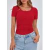 imagePRETTYGARDEN Womens 2025 Spring Summer Short Sleeve Tops Ribbed Henley Button Slim Fit Basic Casual T Shirts Blouse ClothingRed
