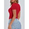 imagePRETTYGARDEN Womens 2025 Spring Summer Short Sleeve Tops Ribbed Henley Button Slim Fit Basic Casual T Shirts Blouse ClothingRed