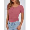 imagePRETTYGARDEN Womens 2025 Spring Summer Short Sleeve Tops Ribbed Henley Button Slim Fit Basic Casual T Shirts Blouse ClothingRose Pink
