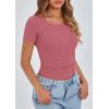 imagePRETTYGARDEN Womens 2025 Spring Summer Short Sleeve Tops Ribbed Henley Button Slim Fit Basic Casual T Shirts Blouse ClothingRose Pink