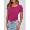 imagePRETTYGARDEN Womens 2025 Spring Summer Short Sleeve Tops Ribbed Henley Button Slim Fit Basic Casual T Shirts Blouse ClothingRose Red