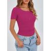 imagePRETTYGARDEN Womens 2025 Spring Summer Short Sleeve Tops Ribbed Henley Button Slim Fit Basic Casual T Shirts Blouse ClothingRose Red