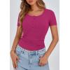 imagePRETTYGARDEN Womens 2025 Spring Summer Short Sleeve Tops Ribbed Henley Button Slim Fit Basic Casual T Shirts Blouse ClothingRose Red