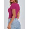 imagePRETTYGARDEN Womens 2025 Spring Summer Short Sleeve Tops Ribbed Henley Button Slim Fit Basic Casual T Shirts Blouse ClothingRose Red