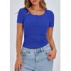 imagePRETTYGARDEN Womens 2025 Spring Summer Short Sleeve Tops Ribbed Henley Button Slim Fit Basic Casual T Shirts Blouse ClothingRoyal Blue