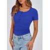 imagePRETTYGARDEN Womens 2025 Spring Summer Short Sleeve Tops Ribbed Henley Button Slim Fit Basic Casual T Shirts Blouse ClothingRoyal Blue