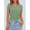 imagePRETTYGARDEN Womens 2025 Spring Summer Short Sleeve Tops Ribbed Henley Button Slim Fit Basic Casual T Shirts Blouse ClothingSage Green