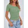 imagePRETTYGARDEN Womens 2025 Spring Summer Short Sleeve Tops Ribbed Henley Button Slim Fit Basic Casual T Shirts Blouse ClothingSage Green