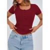 imagePRETTYGARDEN Womens 2025 Spring Summer Short Sleeve Tops Ribbed Henley Button Slim Fit Basic Casual T Shirts Blouse ClothingWine Red