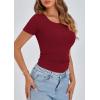 imagePRETTYGARDEN Womens 2025 Spring Summer Short Sleeve Tops Ribbed Henley Button Slim Fit Basic Casual T Shirts Blouse ClothingWine Red