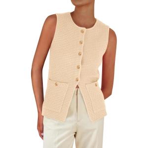 imagePRETTYGARDEN Womens Sweater Vests 2025 Summer Sleeveless Tank Tops Knit Button Down Cardigan Spring Trendy ClothesApricot