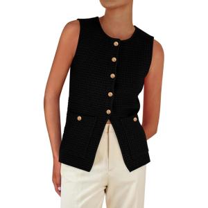 imagePRETTYGARDEN Womens Sweater Vests 2025 Summer Sleeveless Tank Tops Knit Button Down Cardigan Spring Trendy ClothesBlack