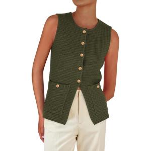 imagePRETTYGARDEN Womens Sweater Vests 2025 Summer Sleeveless Tank Tops Knit Button Down Cardigan Spring Trendy ClothesGreen