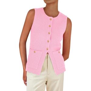 imagePRETTYGARDEN Womens Sweater Vests 2025 Summer Sleeveless Tank Tops Knit Button Down Cardigan Spring Trendy ClothesLight Pink
