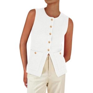 imagePRETTYGARDEN Womens Sweater Vests 2025 Summer Sleeveless Tank Tops Knit Button Down Cardigan Spring Trendy ClothesWhite