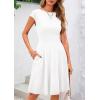 imagePRETTYGARDEN Womens Short Summer Dresses Crewneck Cap Sleeve Ribbed Knit Casual Flowy A Line Mini Dress with PocketsWhite