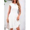 imagePRETTYGARDEN Womens Short Summer Dresses Crewneck Cap Sleeve Ribbed Knit Casual Flowy A Line Mini Dress with PocketsWhite