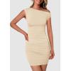 imagePRETTYGARDEN Womens 2025 Spring Mini Dress Sleeveless Off The Shoulder Ruched Short Fashion Bodycon Party Summer DressesApricot