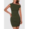 imagePRETTYGARDEN Womens 2025 Spring Mini Dress Sleeveless Off The Shoulder Ruched Short Fashion Bodycon Party Summer DressesArmy Green