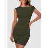 imagePRETTYGARDEN Womens 2025 Spring Mini Dress Sleeveless Off The Shoulder Ruched Short Fashion Bodycon Party Summer DressesArmy Green