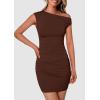 imagePRETTYGARDEN Womens 2025 Spring Mini Dress Sleeveless Off The Shoulder Ruched Short Fashion Bodycon Party Summer DressesBrown
