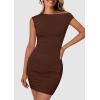 imagePRETTYGARDEN Womens 2025 Spring Mini Dress Sleeveless Off The Shoulder Ruched Short Fashion Bodycon Party Summer DressesBrown