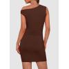 imagePRETTYGARDEN Womens 2025 Spring Mini Dress Sleeveless Off The Shoulder Ruched Short Fashion Bodycon Party Summer DressesBrown