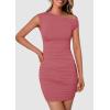 imagePRETTYGARDEN Womens 2025 Spring Mini Dress Sleeveless Off The Shoulder Ruched Short Fashion Bodycon Party Summer DressesDark Pink