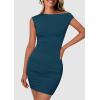imagePRETTYGARDEN Womens 2025 Spring Mini Dress Sleeveless Off The Shoulder Ruched Short Fashion Bodycon Party Summer DressesPeacock Blue