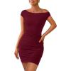 imagePRETTYGARDEN Womens 2025 Spring Mini Dress Sleeveless Off The Shoulder Ruched Short Fashion Bodycon Party Summer DressesWine Red