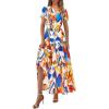 imagePRETTYGARDEN Womens 2025 Summer Boho Maxi Dresses Floral Short Sleeve V Neck A Line Tiered Flowy Long Beach Vacation DressBlue Watercolour