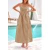 imagePRETTYGARDEN Womens 2025 Summer Spaghetti Strap Maxi Dresses Plaid Square Neck A Line Casual Beach Vacation Long SundressCoffee