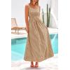 imagePRETTYGARDEN Womens 2025 Summer Spaghetti Strap Maxi Dresses Plaid Square Neck A Line Casual Beach Vacation Long SundressCoffee