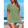 imagePRETTYGARDEN Womens Spring Tops 2025 Summer Shirts Crochet Cap Sleeve Sweater Pullover Cute Crew Neck Beach Cover UpsBean Green
