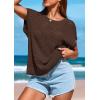 imagePRETTYGARDEN Womens Spring Tops 2025 Summer Shirts Crochet Cap Sleeve Sweater Pullover Cute Crew Neck Beach Cover UpsCoffee