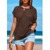 imagePRETTYGARDEN Womens Spring Tops 2025 Summer Shirts Crochet Cap Sleeve Sweater Pullover Cute Crew Neck Beach Cover UpsCoffee
