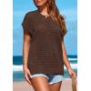 imagePRETTYGARDEN Womens Spring Tops 2025 Summer Shirts Crochet Cap Sleeve Sweater Pullover Cute Crew Neck Beach Cover UpsCoffee
