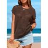 imagePRETTYGARDEN Womens Spring Tops 2025 Summer Shirts Crochet Cap Sleeve Sweater Pullover Cute Crew Neck Beach Cover UpsCoffee