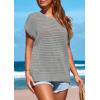 imagePRETTYGARDEN Womens Spring Tops 2025 Summer Shirts Crochet Cap Sleeve Sweater Pullover Cute Crew Neck Beach Cover UpsGrey