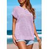 imagePRETTYGARDEN Womens Spring Tops 2025 Summer Shirts Crochet Cap Sleeve Sweater Pullover Cute Crew Neck Beach Cover UpsLight Purple