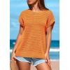 imagePRETTYGARDEN Womens Spring Tops 2025 Summer Shirts Crochet Cap Sleeve Sweater Pullover Cute Crew Neck Beach Cover UpsOrange