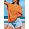 imagePRETTYGARDEN Womens Spring Tops 2025 Summer Shirts Crochet Cap Sleeve Sweater Pullover Cute Crew Neck Beach Cover UpsOrange